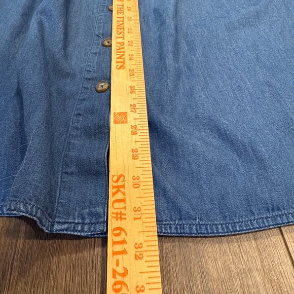 Vintage-Lizsport Womens Denim A-Line Midi Skirt Front Buttons Pocket Cottagecore - Picture 6 of 7